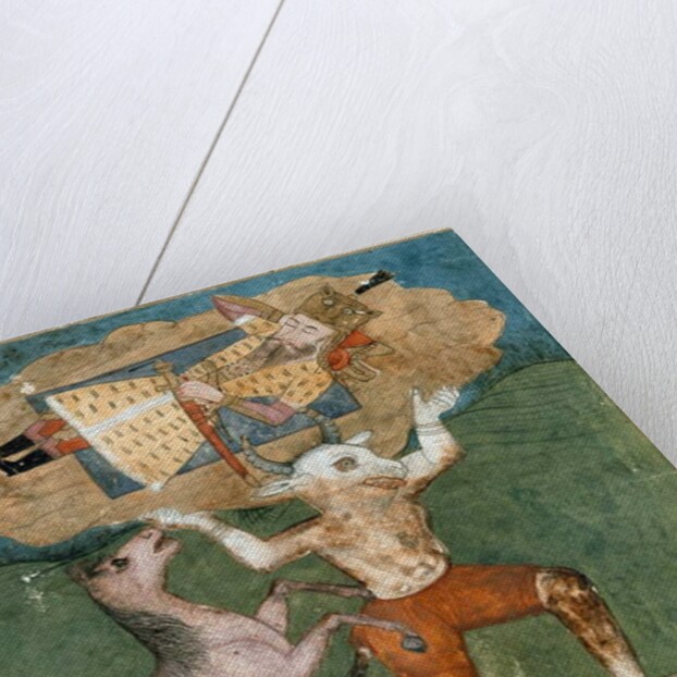 The white demon Akvan carries Rostam, son of Zal by School Persian