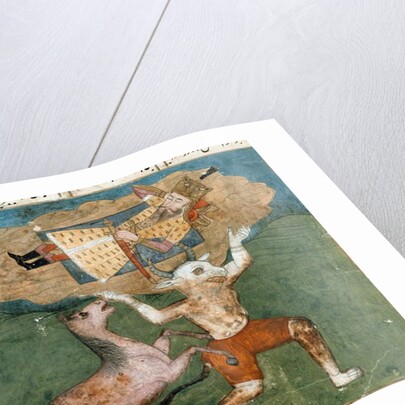 The white demon Akvan carries Rostam, son of Zal by School Persian