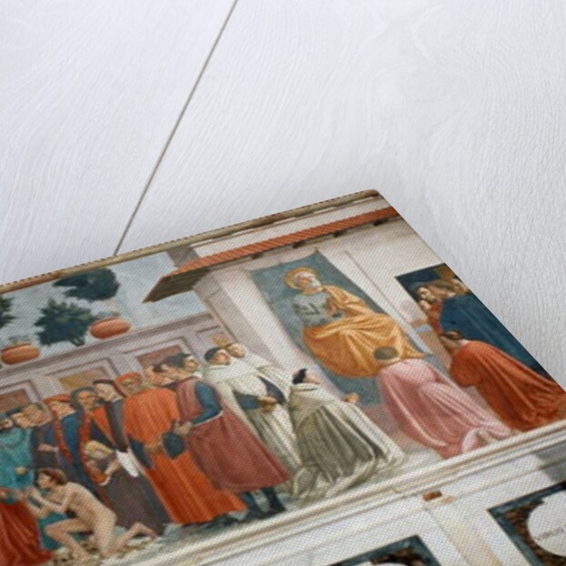 The Raising of the Son of Theophilus, the King of Antioch, and St. Peter Enthroned as First Bishop of Antioch, c.1427 and c.1480 by T. & Lippi F. Masaccio