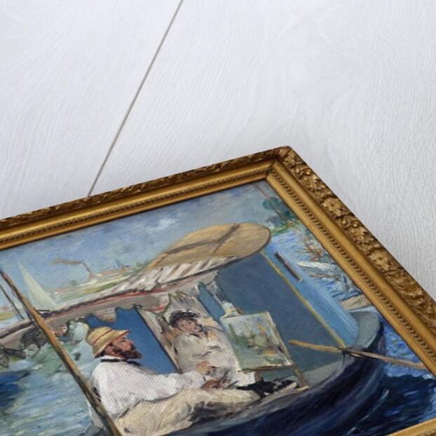 Claude Monet painting in his workshop or Monet on his boat. Painting by Edouard Manet by Edouard Manet