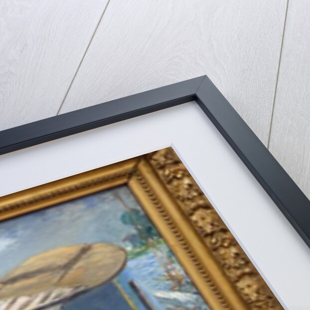 Claude Monet painting in his workshop or Monet on his boat. Painting by Edouard Manet by Edouard Manet