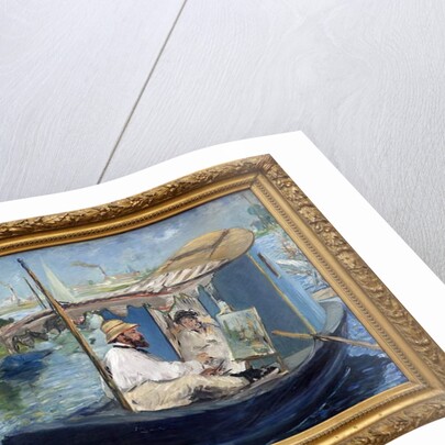 Claude Monet painting in his workshop or Monet on his boat. Painting by Edouard Manet by Edouard Manet