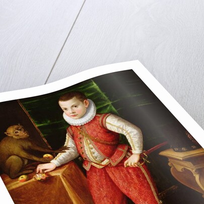 Portrait of a Young Nobleman with a Monkey and a Dog, c.1615 by Flemish School