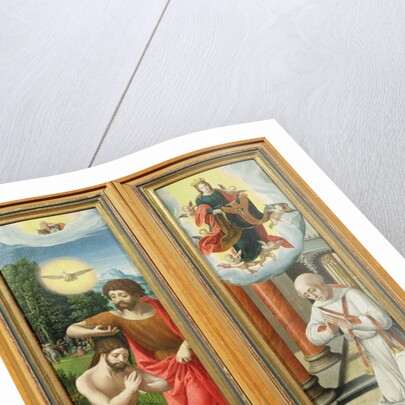 The Baptism of Christ and St. Ildefonso: A Pair of Altarpiece Wings by Master of the Female Half Lengths