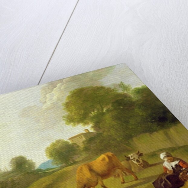 A River Landscape with Cattle, Sheep and a Young Girl Playing with a Dog by Simon van der Does