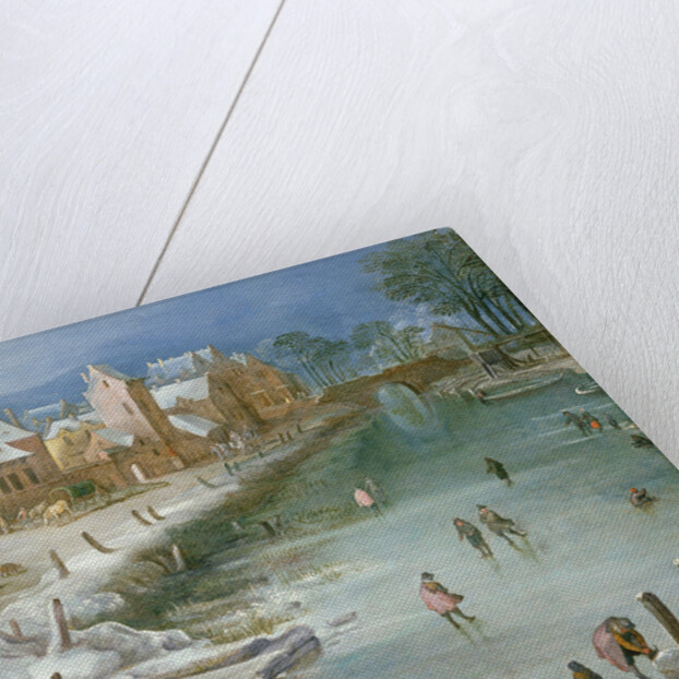 Skaters on a Frozen River Alongside a Town by Joos or Josse de The Younger Momper