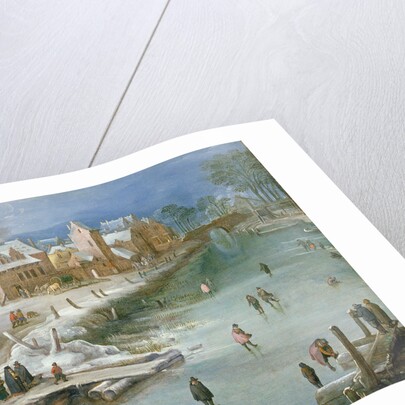 Skaters on a Frozen River Alongside a Town by Joos or Josse de The Younger Momper