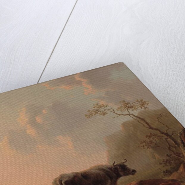 Cattle in an Italianate landscape by Jacob van Strij