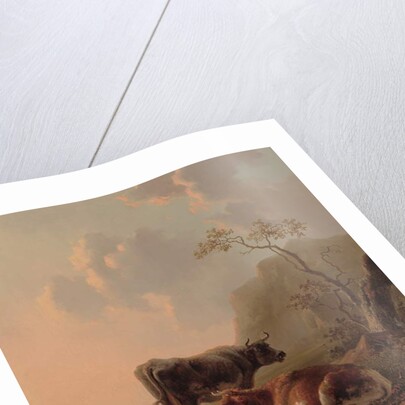 Cattle in an Italianate landscape by Jacob van Strij