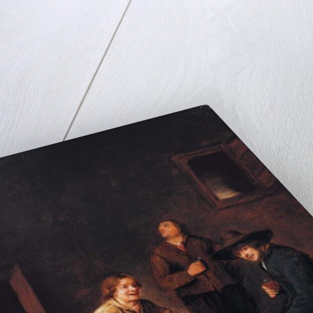 A tavern interior with three peasants merrymaking by Phillips de Koninck
