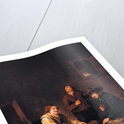 A tavern interior with three peasants merrymaking by Phillips de Koninck