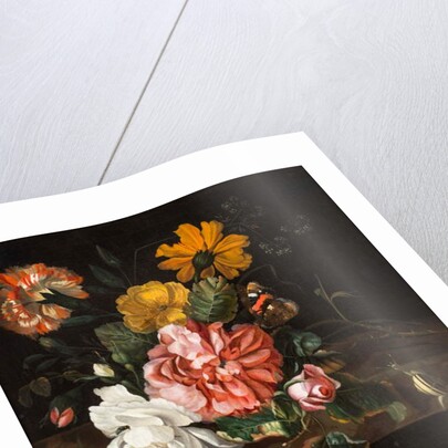 Roses with a Butterfly, Bluebottle and a Snail on a Stone Ledge by Ernst Stuven