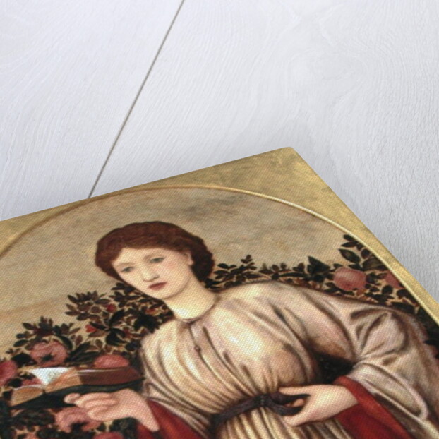 Girl with Book with Roses Behind by Edward Coley Burne-Jones