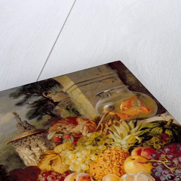 Still life of fruit on a ledge with a goldfish bowl, 1876 by William John Wainwright