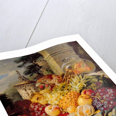 Still life of fruit on a ledge with a goldfish bowl, 1876 by William John Wainwright