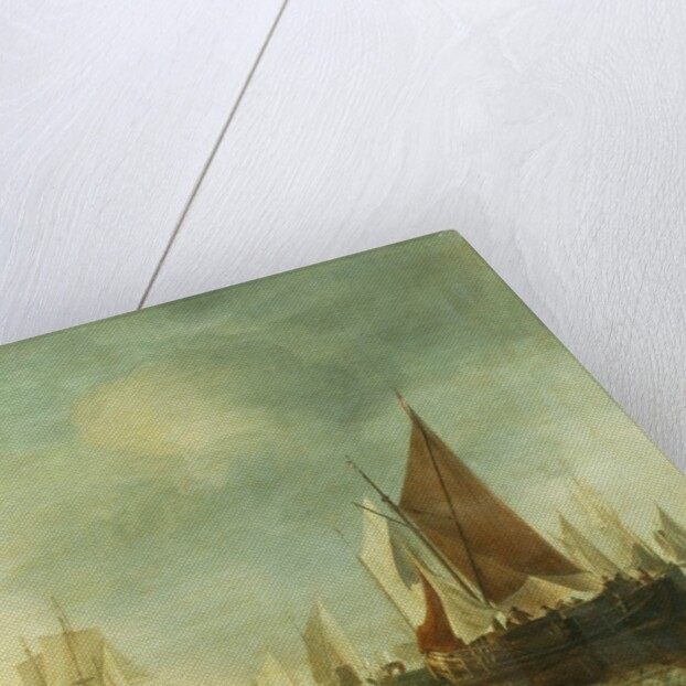 Shipping at anchor offshore in a calm sea; evening light, c.1650-60 by Hendrick Dubbels