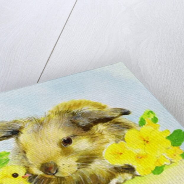Easter bunny with primrose and chick by Diane Matthes