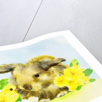 Easter bunny with primrose and chick by Diane Matthes