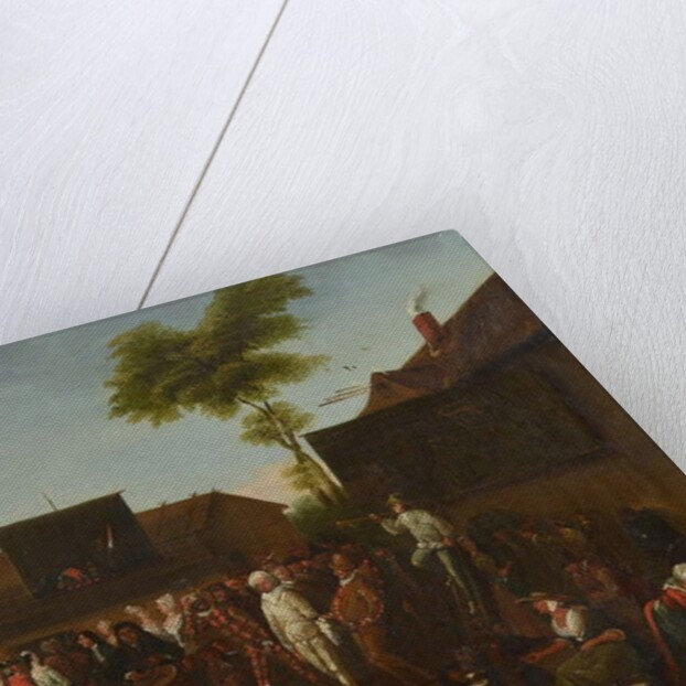 A village carnival with figures of the Commedia dell'Arte by Egbert van Heemskerck