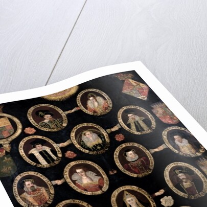 Genealogical chart tracing the Tudor roots of Mary Stuart, Queen of Scots and her son James VI of Scotland and I of England c.1603 by English School