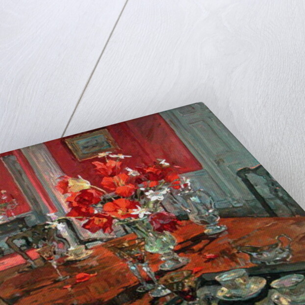 Tulips in a Red Dining Room by Susan Ryder