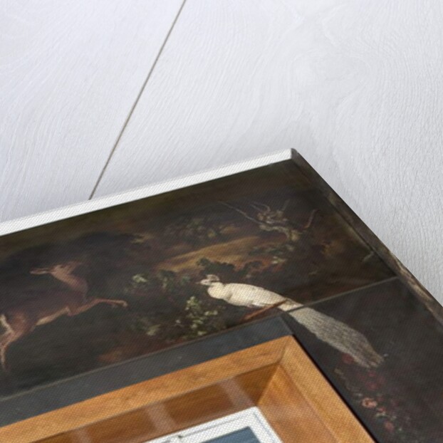 White peacock, roe deer and grey crowned crane, Myth of Orpheus by Italian School