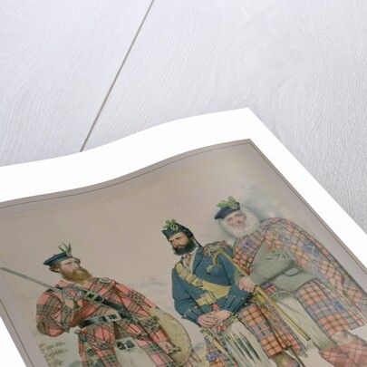 Triple portrait of John Chisholm, Colin Stewart Cameron and John Cameron, men of the Clan Chisholm and Clan Cameron. by Kenneth Macleay