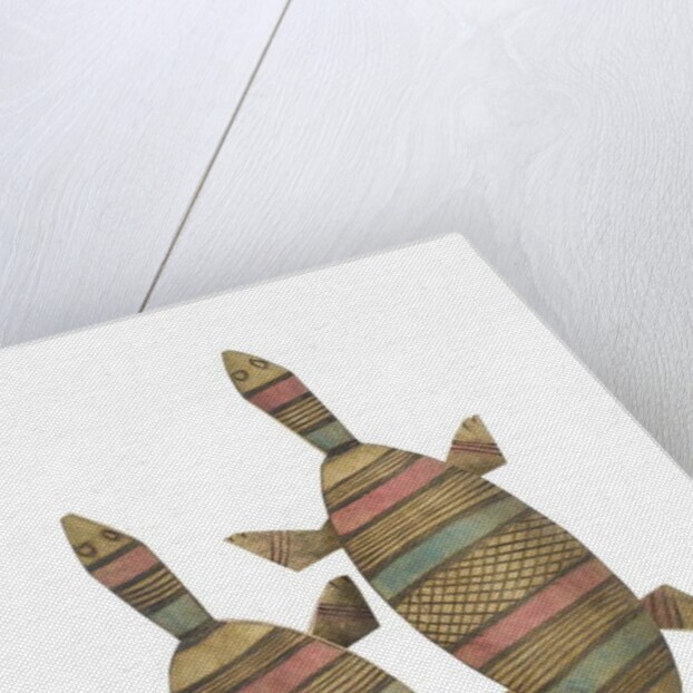 Carved wooden tortoise figures decorated with red, green and black painted geometric patterns, Hausa People, Kano, Northern Nigeria by Nigerian Nigerian