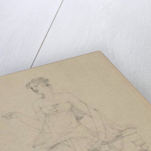 Woman seated on a bench and four floor plans by Samuel Finley Breese Morse