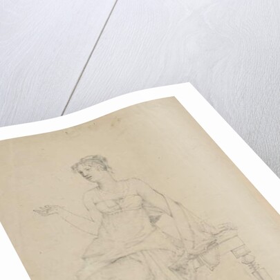 Woman seated on a bench and four floor plans by Samuel Finley Breese Morse