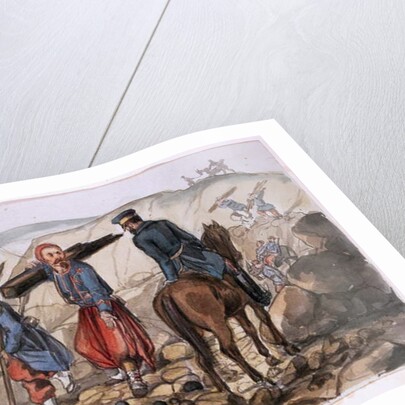 A ravine of Sebastopol after the explosion in the mamelon vert: a Zouave collects wood from the remains by George Cadogan