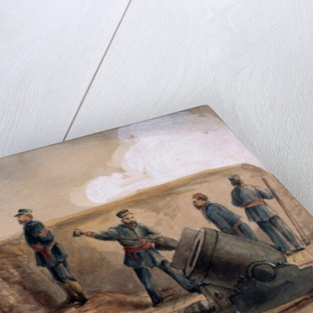 A 13-inch mortar of the Royal Artillery in action, 1855 by Lt. Henry James Alderson