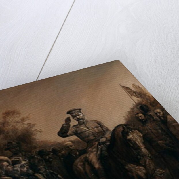 General Lord Kitchener saluting as he rides past Boer leaders who stand, doffing their hats, 1902 by Johann Nepomuk Schonberg