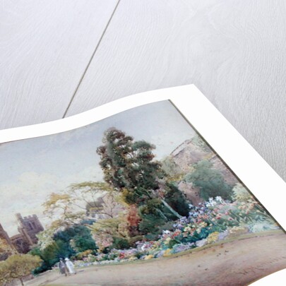 The long walk and flower border in May - New College, Oxford, c.1918 by William Matthison