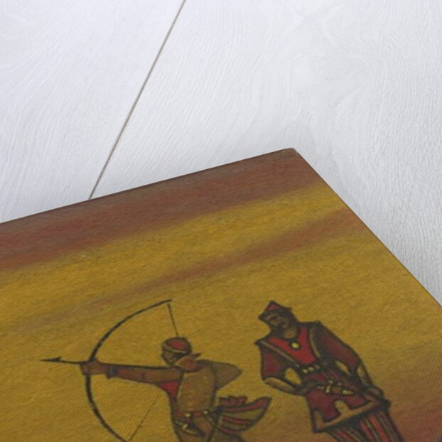 Polovtsians, one with a bow, costume design for 'Polovtsian Dances' from Borodin's opera 'Prince Igor', 1943 by Nicholas Roerich