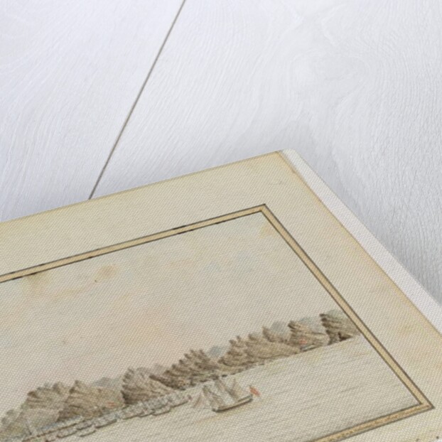 Opp. p. 19. 'Santa Cruz on the SE side of Teneriffe; Sirius & Convoy in the Roads. June 1787. The Peak Shewing in a Gap betweeen two other Mountains', c.1802 by William Bradley