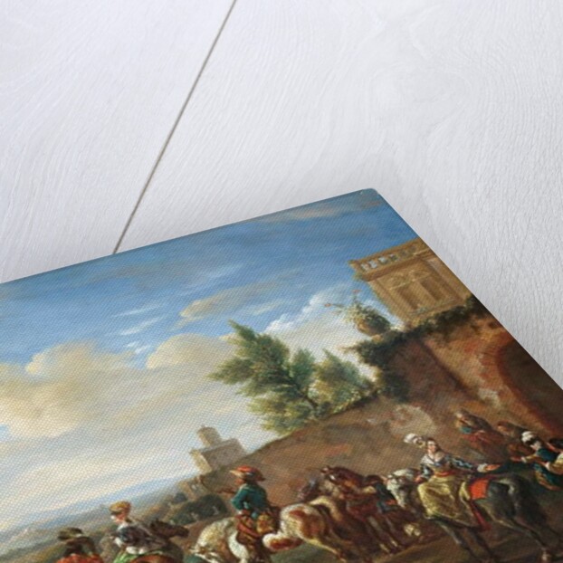 A Hunting Party by a Country House by Carel van Falens or Valens