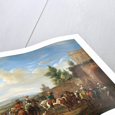 A Hunting Party by a Country House by Carel van Falens or Valens