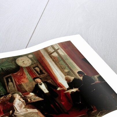 Richard Wagner with Franz Liszt and Liszt's daughter Cosima by German School