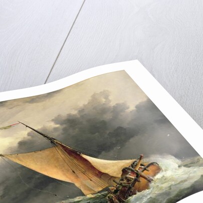 Dutch cargo boats in rough sea by Edward William Cooke