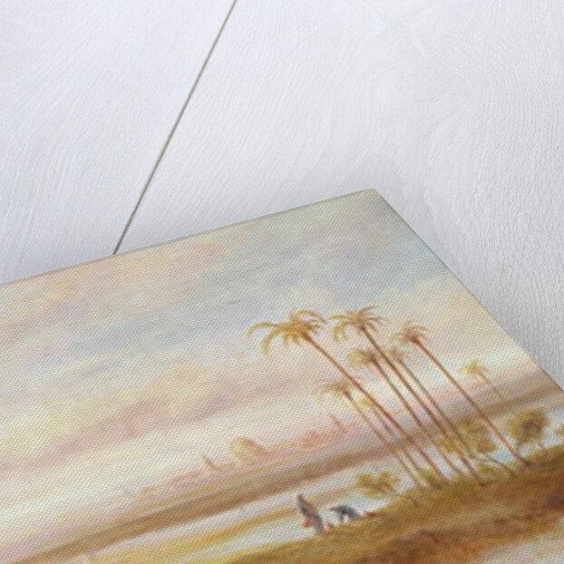 Figures and camels at an oasis by Frederick Goodall