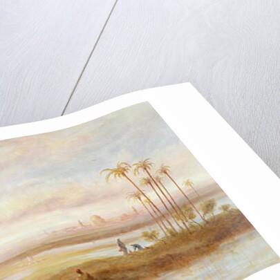 Figures and camels at an oasis by Frederick Goodall