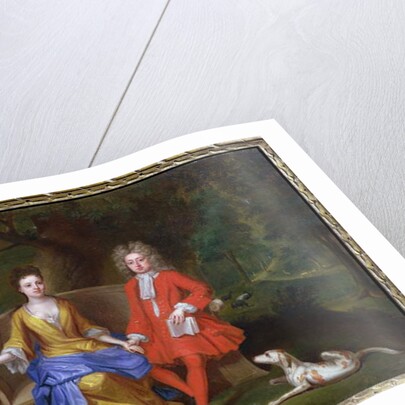 Portrait of Sir Charles Shuckburgh and his wife, Diana, with Shuckburgh Hall, Warwickshire in the background, c.1690 by Adriaen van Diest