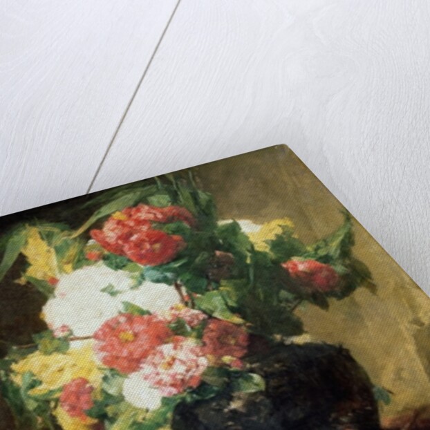 Peonies in a Vase on a Draped Table. 1895 by Georges Jeannin