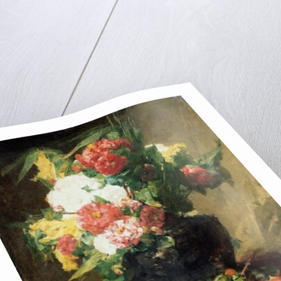 Peonies in a Vase on a Draped Table. 1895 by Georges Jeannin