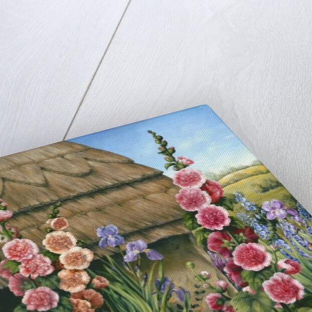 Cottage Garden with Hollyhocks, 1995 by Amelia Kleiser