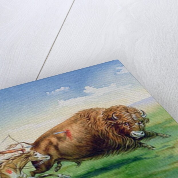 Sioux hunting buffalo on decorated pony by American School