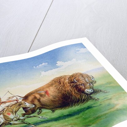 Sioux hunting buffalo on decorated pony by American School