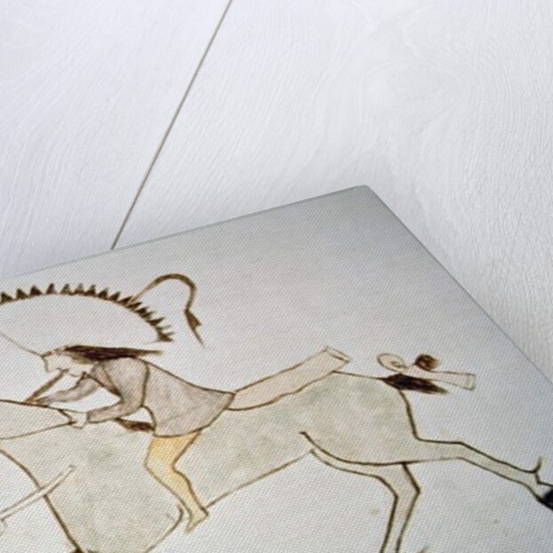 A warrior striking down a US cavalry trooper at the Battle of Little Bighorn in 1876 by American School