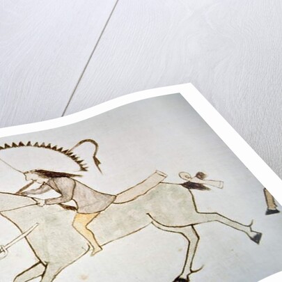 A warrior striking down a US cavalry trooper at the Battle of Little Bighorn in 1876 by American School